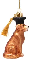 Vondels glazen kerstbal hond met geslaagd hoed 10cm bruin - afbeelding 2