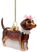 Vondels glazen kerstbal hond met parels 5cm bruin - afbeelding 1