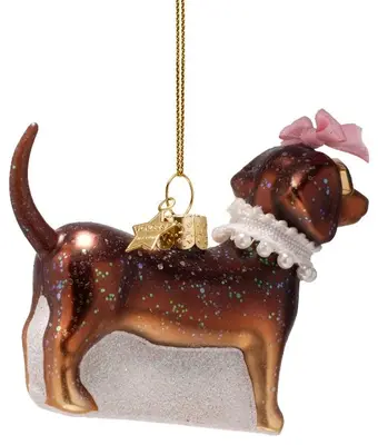 Vondels glazen kerstbal hond met parels 5cm bruin - afbeelding 2
