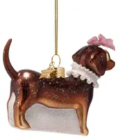 Vondels glazen kerstbal hond met parels 5cm bruin - afbeelding 2