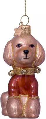 Vondels glazen kerstbal hond poedel met bruin t-shirt 10cm bruin  - afbeelding 1