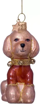 Vondels glazen kerstbal hond poedel met bruin t-shirt 10cm bruin - afbeelding 1