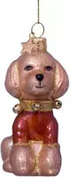 Vondels glazen kerstbal hond poedel met bruin t-shirt 10cm bruin - afbeelding 1