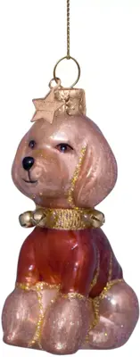 Vondels glazen kerstbal hond poedel met bruin t-shirt 10cm bruin - afbeelding 4