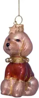 Vondels glazen kerstbal hond poedel met bruin t-shirt 10cm bruin - afbeelding 4