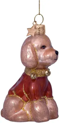 Vondels glazen kerstbal hond poedel met bruin t-shirt 10cm bruin - afbeelding 2