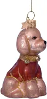 Vondels glazen kerstbal hond poedel met bruin t-shirt 10cm bruin - afbeelding 2