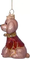 Vondels glazen kerstbal hond poedel met bruin t-shirt 10cm bruin - afbeelding 3