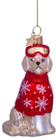 Vondels glazen kerstbal hond retriever met skikleding 9.5cm bruin, rood  - afbeelding 1