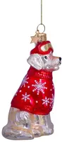 Vondels glazen kerstbal hond retriever met skikleding 9.5cm bruin, rood  - afbeelding 2