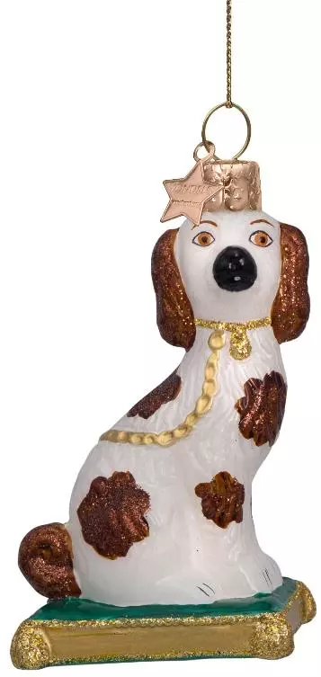 Vondels glazen kerstbal hond staffordshire op kussen 10cm multi  - afbeelding 1