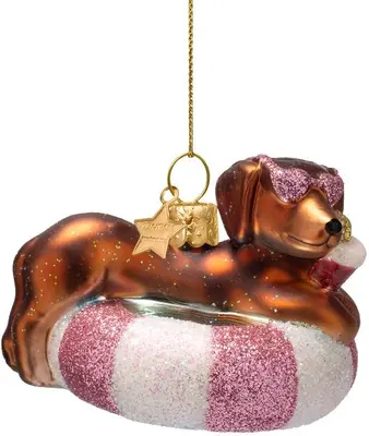 Vondels glazen kerstbal hond tackel op opblaasband 6cm multi - afbeelding 1