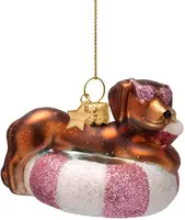 Vondels glazen kerstbal hond tackel op opblaasband 6cm multi - afbeelding 1