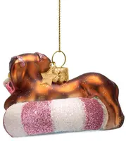 Vondels glazen kerstbal hond tackel op opblaasband 6cm multi - afbeelding 2