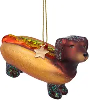 Vondels glazen kerstbal hond teckel hotdog 9.5cm multi - afbeelding 1