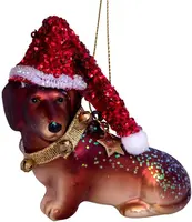 Vondels glazen kerstbal hond teckel met kerstmuts 8cm bruin  kopen?