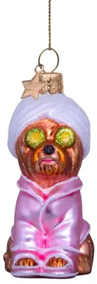 Vondels glazen kerstbal hond wellness 9.5cm roze - afbeelding 1