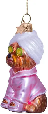 Vondels glazen kerstbal hond wellness 9.5cm roze - afbeelding 2