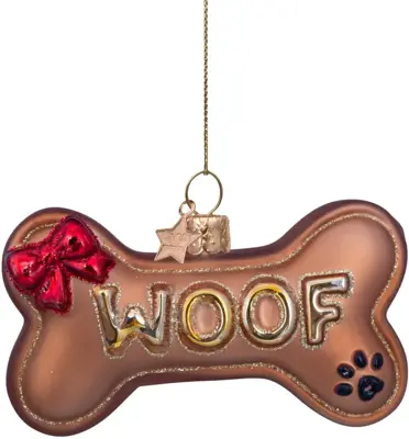 Vondels glazen kerstbal hondenbot 9cm bruin - afbeelding 1
