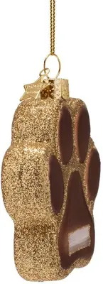 Vondels glazen kerstbal hondenpoot 7cm bruin, goud - afbeelding 2