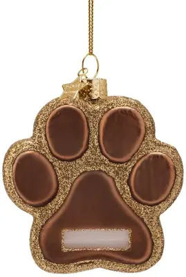 Vondels glazen kerstbal hondenpoot 7cm bruin, goud - afbeelding 1