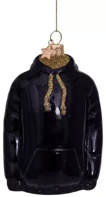 Vondels glazen kerstbal hoodie 9cm zwart - afbeelding 1