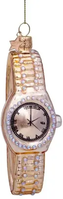 Vondels glazen kerstbal horloge 10cm goud - afbeelding 1