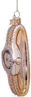 Vondels glazen kerstbal horloge 10cm goud - afbeelding 3