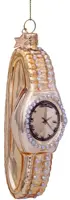 Vondels glazen kerstbal horloge 10cm goud - afbeelding 2
