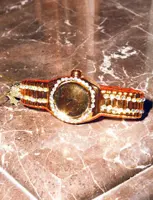 Vondels glazen kerstbal horloge 10cm goud - afbeelding 4