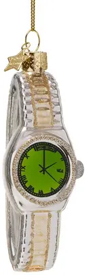 Vondels glazen kerstbal horloge 13cm zilver, goud - afbeelding 1