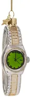 Vondels glazen kerstbal horloge 13cm zilver, goud - afbeelding 1