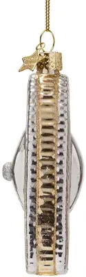 Vondels glazen kerstbal horloge 13cm zilver, goud - afbeelding 3