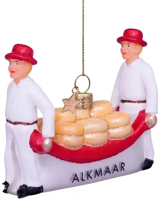 Vondels glazen kerstbal kaasdragers alkmaar 7cm wit, rood - afbeelding 5