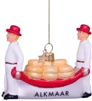 Vondels glazen kerstbal kaasdragers alkmaar 7cm wit, rood - afbeelding 1