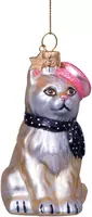 Vondels glazen kerstbal kat met sjaal en barret 8.5cm grijs  - afbeelding 5