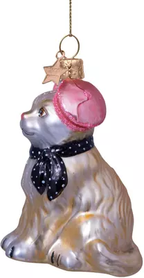 Vondels glazen kerstbal kat met sjaal en barret 8.5cm grijs  - afbeelding 3