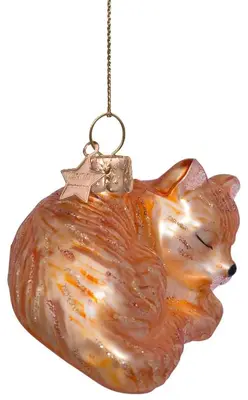 Vondels glazen kerstbal kat slapend 3.5cm bruin - afbeelding 3
