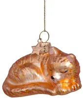 Vondels glazen kerstbal kat slapend 3.5cm bruin - afbeelding 1