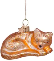 Vondels glazen kerstbal kat slapend 3.5cm bruin - afbeelding 4
