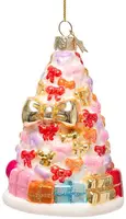 Vondels glazen kerstbal kerstboom met cadeautjes 12cm multi - afbeelding 3