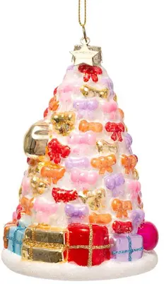 Vondels glazen kerstbal kerstboom met cadeautjes 12cm multi - afbeelding 1
