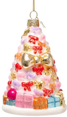 Vondels glazen kerstbal kerstboom met cadeautjes 12cm multi - afbeelding 2