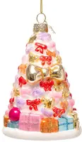 Vondels glazen kerstbal kerstboom met cadeautjes 12cm multi - afbeelding 2