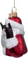 Vondels glazen kerstbal kerstman cool 9cm rood, wit - afbeelding 6