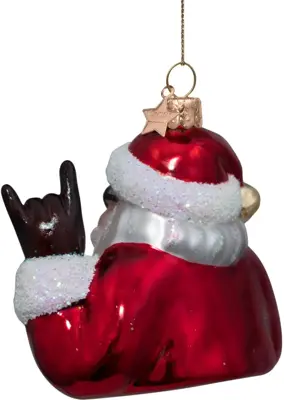 Vondels glazen kerstbal kerstman cool 9cm rood, wit - afbeelding 5