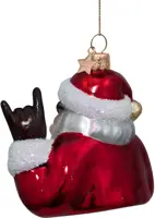Vondels glazen kerstbal kerstman cool 9cm rood, wit - afbeelding 5