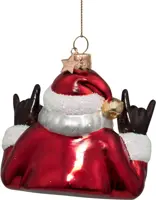 Vondels glazen kerstbal kerstman cool 9cm rood, wit - afbeelding 4