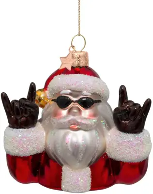 Vondels glazen kerstbal kerstman cool 9cm rood, wit - afbeelding 1