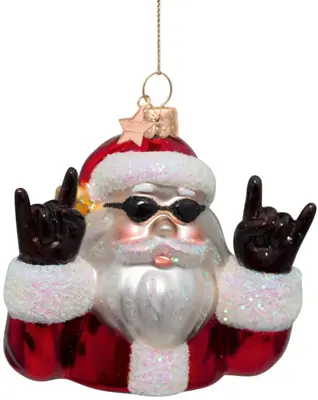 Vondels glazen kerstbal kerstman cool 9cm rood, wit - afbeelding 2